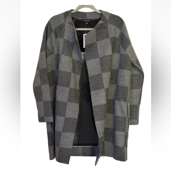 Ann Taylor Sweaters - Ann Taylor Womens Wool Cardigan Duster M Gray Checkered Open Front Quiet Luxury